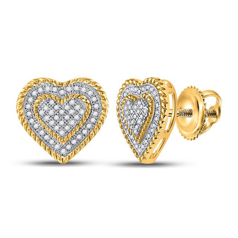Earrings |  10kt Yellow Gold Womens Round Diamond Roped Heart Cluster Earrings 1/3 Cttw |  Splendid Jewellery