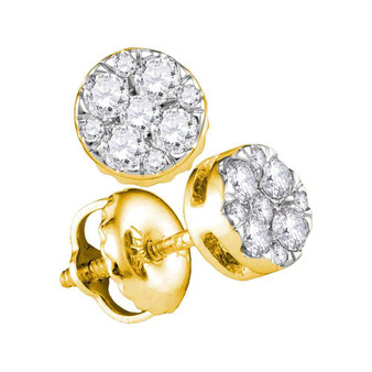 Earrings |  14kt Yellow Gold Womens Round Diamond Cluster Earrings 1/4 Cttw |  Splendid Jewellery