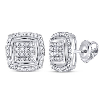 Earrings |  10kt White Gold Womens Round Diamond Square Earrings 1/4 Cttw |  Splendid Jewellery