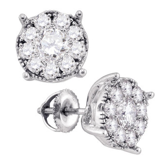 Earrings |  14kt White Gold Womens Round Diamond Cluster Earrings 1/3 Cttw |  Splendid Jewellery