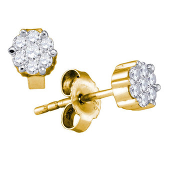 Earrings |  14kt Yellow Gold Womens Round Diamond Flower Cluster Earrings 1/3 Cttw |  Splendid Jewellery