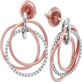 Earrings |  10kt Rose Gold Womens Round Diamond Circle Dangle Earrings 1/4 Cttw |  Splendid Jewellery
