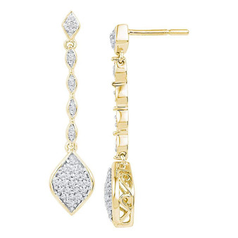 Earrings |  10kt Yellow Gold Womens Round Diamond Cluster Dangle Drop Earrings 1/4 Cttw |  Splendid Jewellery