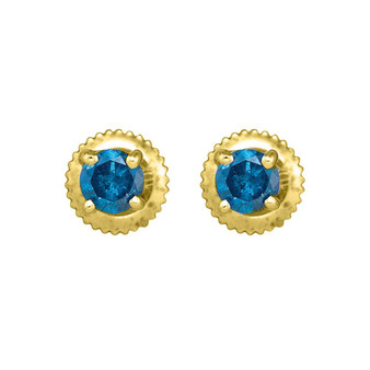 Earrings |  10kt Yellow Gold Womens Round Blue Color Enhanced Diamond Solitaire Earrings 1/2 Cttw |  Splendid Jewellery