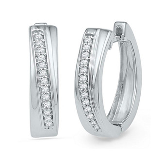 Earrings |  10kt White Gold Womens Round Diamond Single Row Hoop Earrings 1/6 Cttw |  Splendid Jewellery