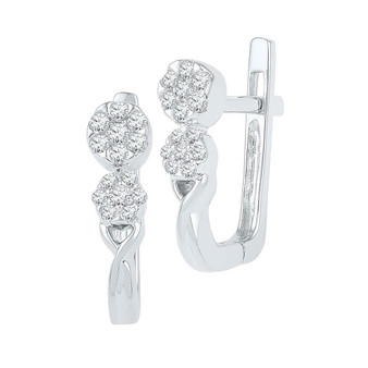 Earrings |  10kt White Gold Womens Round Diamond Flower Cluster Hoop Earrings 1/4 Cttw |  Splendid Jewellery