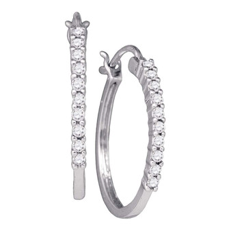 Earrings |  14kt White Gold Womens Round Diamond Slender Snap-down Hoop Earrings 1/4 Cttw |  Splendid Jewellery