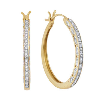 Earrings |  10kt Yellow Gold Womens Round Diamond Hoop Earrings 1/6 Cttw |  Splendid Jewellery