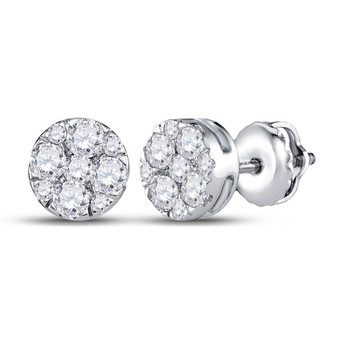 Earrings |  14kt White Gold Womens Round Diamond Fashion Cluster Earrings 1/2 Cttw |  Splendid Jewellery