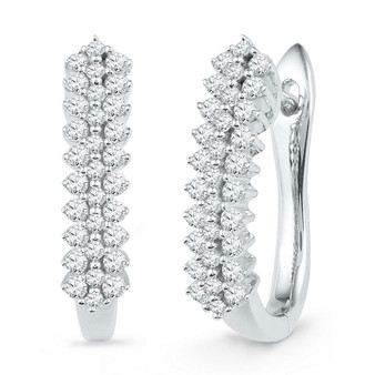 Earrings |  10kt White Gold Womens Round Diamond Oblong Hoop Earrings 1/2 Cttw |  Splendid Jewellery