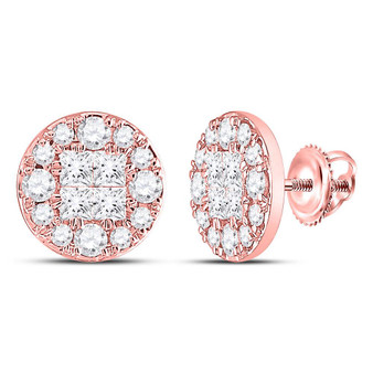 Earrings |  14kt Rose Gold Womens Princess Diamond Cluster Earrings 1/2 Cttw |  Splendid Jewellery