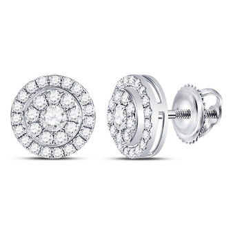 Earrings |  14kt White Gold Womens Round Diamond Solitaire Cluster Stud Earrings 1/2 Cttw |  Splendid Jewellery