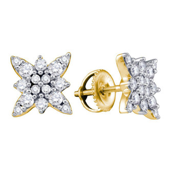 Earrings |  14kt Yellow Gold Womens Round Diamond Starburst Cluster Earrings 5/8 Cttw |  Splendid Jewellery