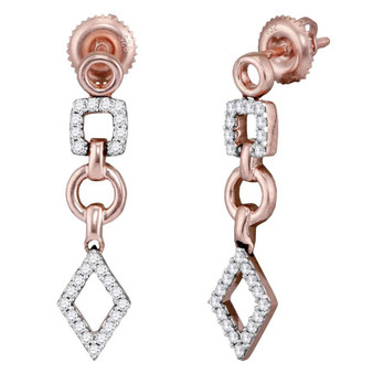 Earrings |  14kt Rose Gold Womens Round Diamond Geometric Dangle Earrings 1/3 Cttw |  Splendid Jewellery