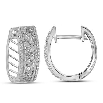 Earrings |  10kt White Gold Womens Round Channel-set Diamond Hoop Earrings 5/8 Cttw |  Splendid Jewellery