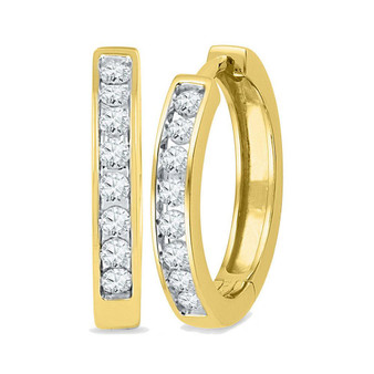 Earrings |  10kt Yellow Gold Womens Round Diamond Hoop Earrings 1/2 Cttw |  Splendid Jewellery