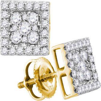 Earrings |  10kt Yellow Gold Womens Round Diamond Square Cluster Stud Earrings 1/2 Cttw |  Splendid Jewellery
