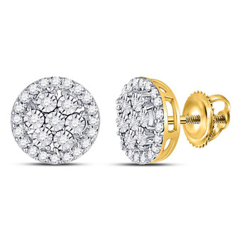 Earrings |  10kt Yellow Gold Womens Round Diamond Flower Cluster Earrings 3/8 Cttw |  Splendid Jewellery