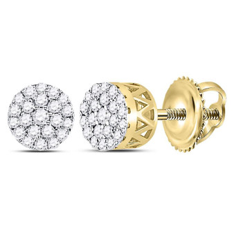 Earrings |  14kt Yellow Gold Womens Round Diamond Concentric Circle Cluster Earrings 1/4 Cttw |  Splendid Jewellery