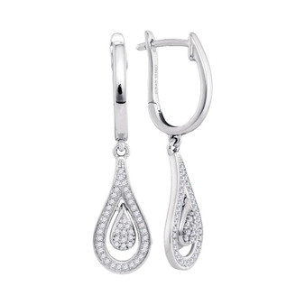 Earrings |  10kt White Gold Womens Round Diamond Cluster Teardrop Dangle Earrings 1/5 Cttw |  Splendid Jewellery