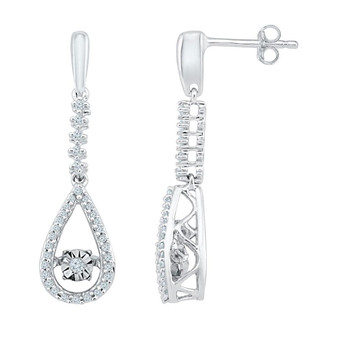 Earrings |  10kt White Gold Womens Round Diamond Moving Twinkle Teardrop Dangle Earrings 1/5 Cttw |  Splendid Jewellery