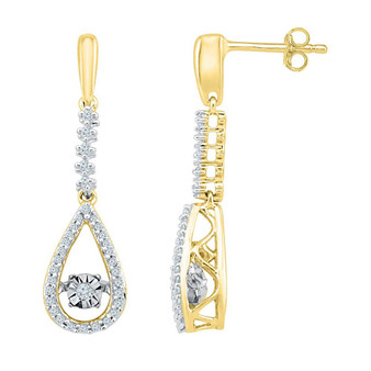 Earrings |  10kt Yellow Gold Womens Round Diamond Moving Twinkle Teardrop Dangle Earrings 1/5 Cttw |  Splendid Jewellery