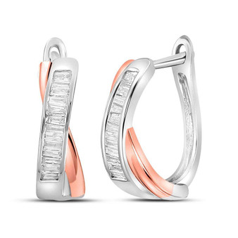 Earrings |  10kt Two-tone Gold Womens Baguette Diamond Hoop Earrings 1/3 Cttw |  Splendid Jewellery