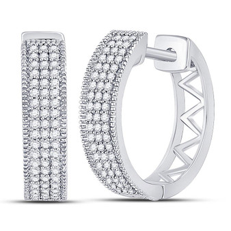 Earrings |  10kt White Gold Womens Round Diamond Triple Row Pave Hoop Earrings 1/3 Cttw |  Splendid Jewellery