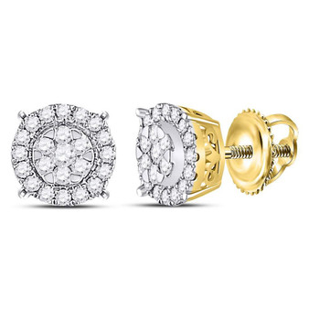 Earrings |  14kt Yellow Gold Womens Round Diamond Halo Cluster Earrings 1/4 Cttw |  Splendid Jewellery