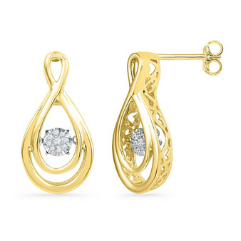 Earrings |  10kt Yellow Gold Womens Round Diamond Moving Twinkle Teardrop Earrings 1/20 Cttw |  Splendid Jewellery
