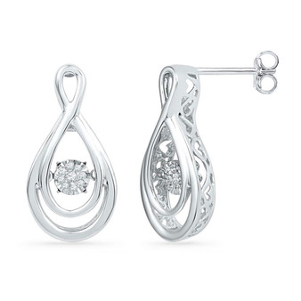 Earrings |  10kt White Gold Womens Round Diamond Moving Twinkle Cluster Teardrop Stud Earrings 1/20 Cttw |  Splendid Jewellery