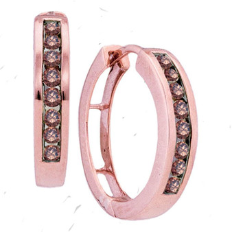 Earrings |  10kt Rose Gold Womens Round Brown Diamond Hoop Earrings 1/2 Cttw |  Splendid Jewellery