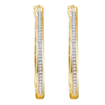 Earrings |  10kt Yellow Gold Womens Round Diamond Single Row Slender Hoop Earrings 1/6 Cttw |  Splendid Jewellery