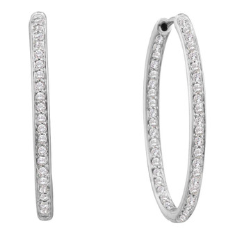 Earrings |  14kt White Gold Womens Round Diamond Inside Outside Endless Hoop Earrings 1/4 Cttw |  Splendid Jewellery