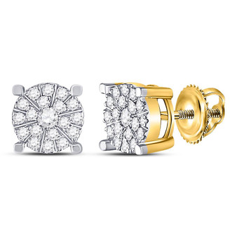 Earrings |  10kt Yellow Gold Womens Round Diamond Fashion Cluster Earrings 1/4 Cttw |  Splendid Jewellery
