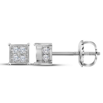 Earrings |  10kt White Gold Womens Round Diamond Square Cluster Earrings 1/3 Cttw |  Splendid Jewellery