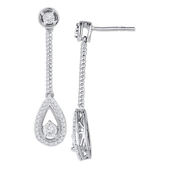 Earrings |  10kt White Gold Womens Round Diamond Teardrop Dangle Earrings 1/4 Cttw |  Splendid Jewellery