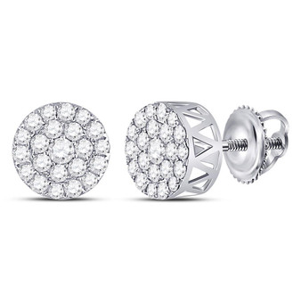 Earrings |  14kt White Gold Womens Round Diamond Circle Frame Cluster Earrings 1 Cttw |  Splendid Jewellery
