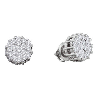 Earrings |  14kt White Gold Womens Round Diamond Flower Cluster Earrings 1 Cttw |  Splendid Jewellery