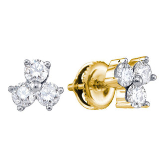 Earrings |  14kt Yellow Gold Womens Round Diamond 3-stone Earrings 3/4 Cttw |  Splendid Jewellery