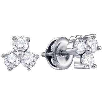 Earrings |  14kt White Gold Womens Round Diamond 3-stone Earrings 3/4 Cttw |  Splendid Jewellery