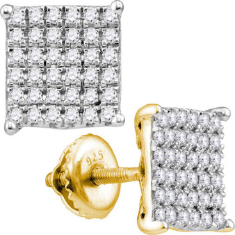 Earrings |  10kt Yellow Gold Womens Round Diamond Square Earrings 1 Cttw |  Splendid Jewellery