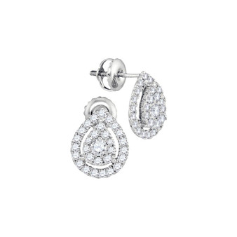 Earrings |  14kt White Gold Womens Round Diamond Teardrop Stud Earrings 3/4 Cttw |  Splendid Jewellery