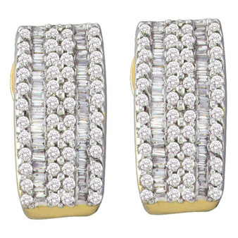 Earrings |  14kt Yellow Gold Womens Round Baguette Diamond Vertical Stripe Hoop Earrings 7/8 Cttw |  Splendid Jewellery