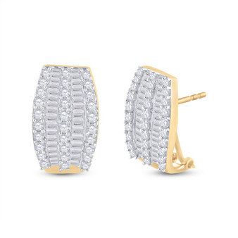 Earrings |  14kt Yellow Gold Womens Round Diamond French-Clip Hoop Earrings 1 Cttw |  Splendid Jewellery