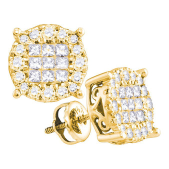 Earrings |  14kt Yellow Gold Womens Princess Diamond Cluster Earrings 1 Cttw |  Splendid Jewellery
