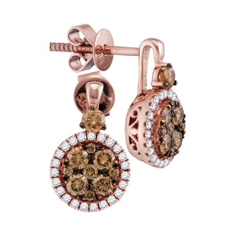 Earrings |  14kt Rose Gold Womens Round Brown Diamond Cluster Frame Earrings 7/8 Cttw |  Splendid Jewellery