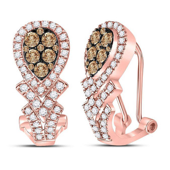 Earrings |  10kt Rose Gold Womens Round Brown Diamond Hoop Earrings 1 Cttw |  Splendid Jewellery