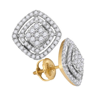 Earrings |  14kt Yellow Gold Womens Round Diamond Square Frame Cluster Earrings 1/2 Cttw |  Splendid Jewellery