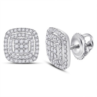 Earrings |  14kt White Gold Womens Round Diamond Cushion Cluster Earrings 1/2 Cttw |  Splendid Jewellery